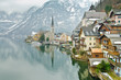 Beautiful winter Alpine Hallstatt Town and lake Hallstatter See