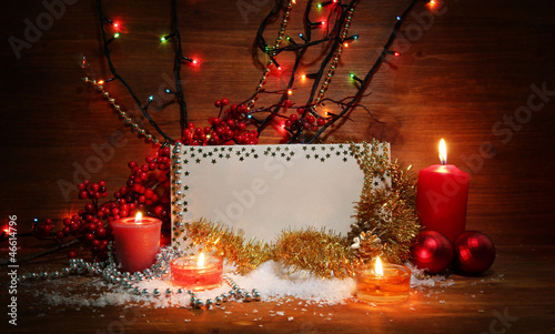 Photo: beautiful Christmas composition on wooden background beautiful Christmas composition on wooden background