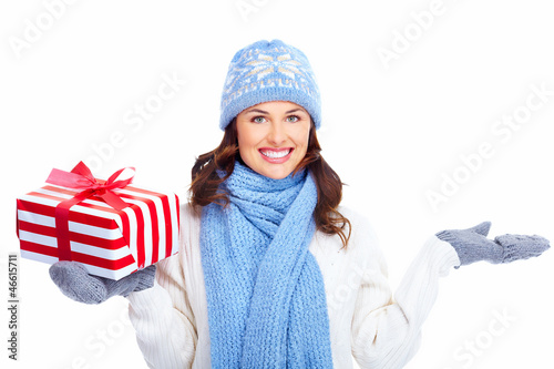 Photo: Beautiful christmas girl with gifts. Beautiful christmas girl with gifts.