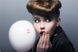 Expression. Surprised pin-up shopper girl with balloon Expression. Surprised pin-up shopper girl with balloon