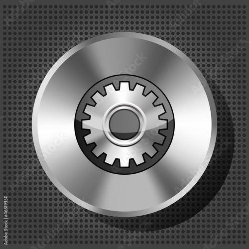 Vector: metallic icon with gear on knob on striped background metallic icon with gear on knob on striped background