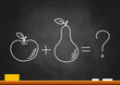 Drawing of apple and pear on blackboard