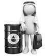 3D white people. Arab man with a barrel of oil