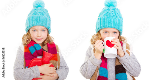 Photo: kind isoliert mit tasse und wärmflasche kind isoliert mit tasse und wärmflasche