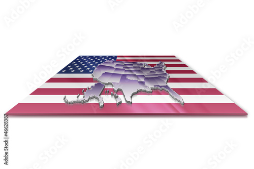 Illustration: A simple 3D map of United States of America on a 3d flag A simple 3D map of United States of America on a 3d flag