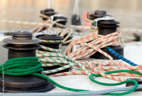 Photo: sailing ropes over boat deck sailing ropes over boat deck