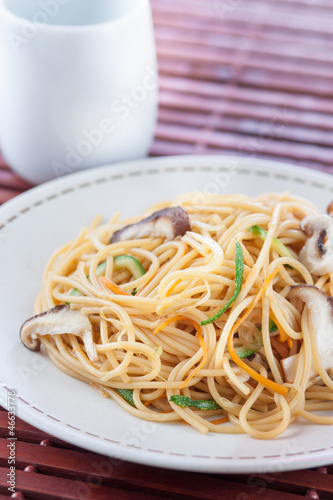 Photo: fried noodles with vegetables and shiitake fried noodles with vegetables and shiitake