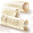 Grunge architectural background with rolls of drawings