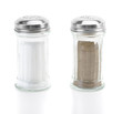 Glass salt and pepper shakers on white background