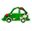 Car made of grass and flowers
