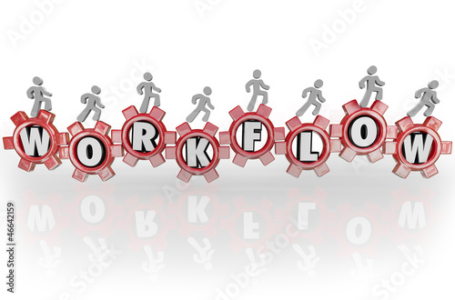 Illustration: Workflow People on Gears Teamwork Workforce Working Together Workflow People on Gears Teamwork Workforce Working Together