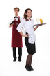 Waiter and waitress starting shift