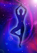 Illustration: A woman figure meditating on nebulae background A woman figure meditating on nebulae background