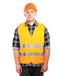 Photo: Smiling male construction worker in safety vest Smiling male construction worker in safety vest