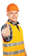 Photo: A young construcation worker showing ok A young construcation worker showing ok