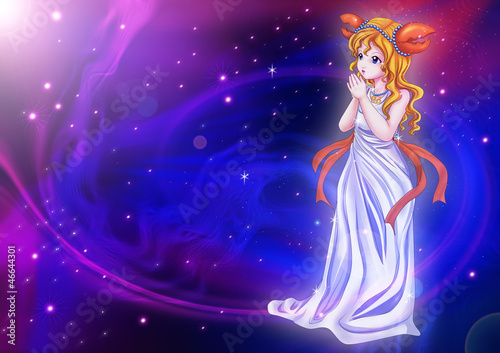  Manga style of zodiac sign on cosmic background, Cancer