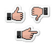 Vector: Pixel cursor icons - thumb up, like it, pointing hand Pixel cursor icons - thumb up, like it, pointing hand