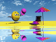 Illustration: smiley on the beach and water smiley on the beach and water
