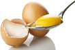 Broken egg close up on the spoon