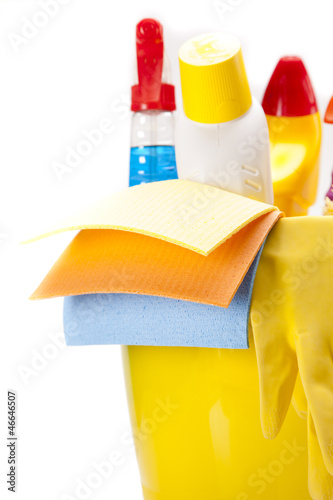 Photo: Cleaning items set over white Cleaning items set over white