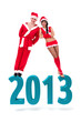 couple wearing santa claus clothes on a 2013 New Year sign