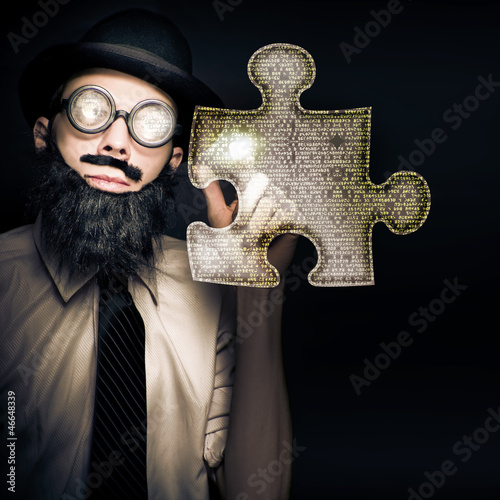 Photo: Businessman Puzzle Solving With Digital Solutions Businessman Puzzle Solving With Digital Solutions