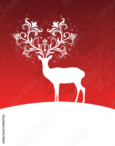 Vector: Deer with patterned horns standing on a hill. Deer with patterned horns standing on a hill.