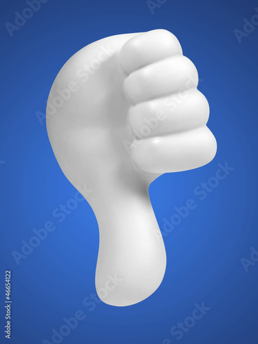 Illustration: white hand with thumbs down on blue background white hand with thumbs down on blue background