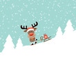 Rudolph Skiing Downhill Pulling Sleigh With Gift Retro