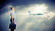 Business travelling collage with a plane