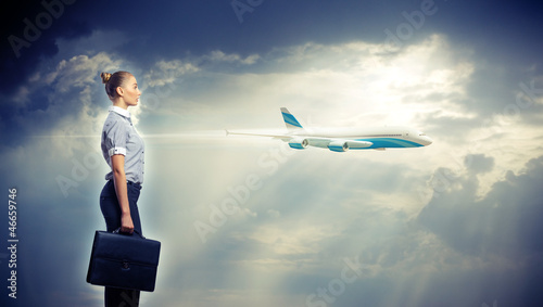 Photo: Business travelling collage with a plane Business travelling collage with a plane