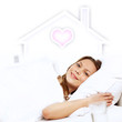 Young woman in white with heart symbols