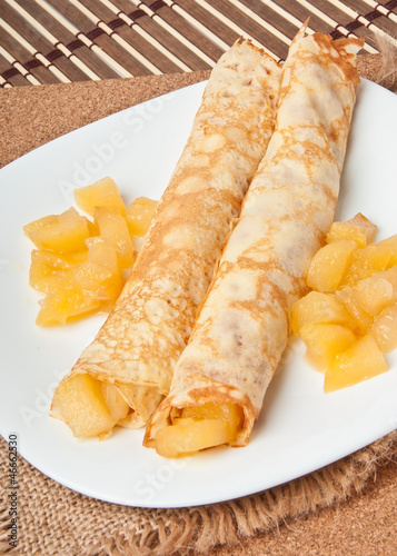 Photo: Sweet crepes with apple caramel and cream Sweet crepes with apple caramel and cream