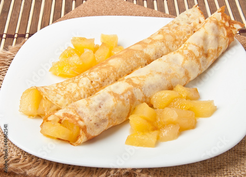Photo: Sweet crepes with apple caramel and cream Sweet crepes with apple caramel and cream