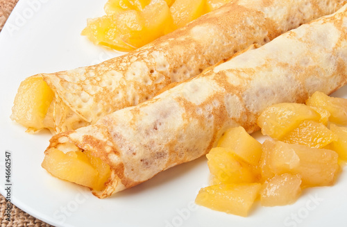 Photo: Sweet crepes with apple caramel and cream Sweet crepes with apple caramel and cream