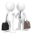 3D little human character the Business Man X2 shaking hands