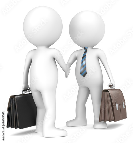 Illustration: 3D little human character the Business Man X2 shaking hands 3D little human character the Business Man X2 shaking hands
