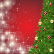 Vektor: ベクター、クリスマスツリーと輝く光の赤い背景 ベクター、クリスマスツリーと輝く光の赤い背景