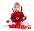 Santa Claus baby girl with gift box isolated on white background