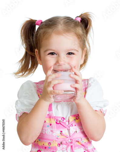 Photo: Kid drinking yoghurt from glass Kid drinking yoghurt from glass