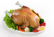 Eatable whole roasted chicken served with vegetable