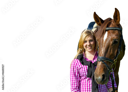 Photo: Junge Frau mit Pferd - freigestellt Junge Frau mit Pferd - freigestellt