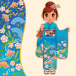 Vector: girl in kimono and a patterned banner girl in kimono and a patterned banner