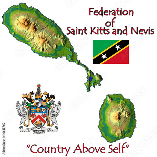 Vector: Saint Kitts Nevis Caribbean national emblem map symbol motto Saint Kitts Nevis Caribbean national emblem map symbol motto