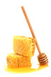 golden honeycombs with honey isolated on white.