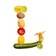 Buchstabe L aus verschiedenem Obst und Gemüse, komplette Schrif