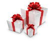 3d White Gift boxes with red bows and ribbons