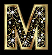 M gold letter with swirly ornaments vector