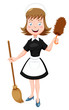 Illustration of Cartoon Maid with broom