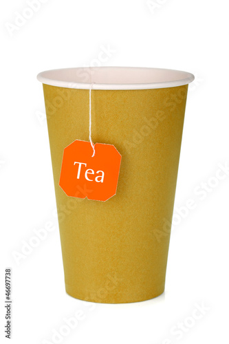 Photo: Cardboard tea cup with teabag Cardboard tea cup with teabag